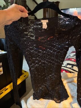 XOXO Black Sheer Lace Long Sleeve Top